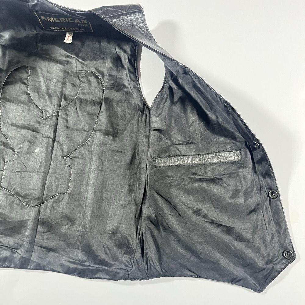 HARLEY-DAVIDSON American Top Genuine Leather Vest Size 36 Black Motorcycle Biker - Picture 6 of 14
